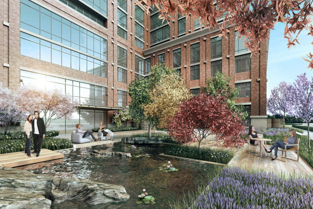 Outdoor reflecting pool at Harmony Village