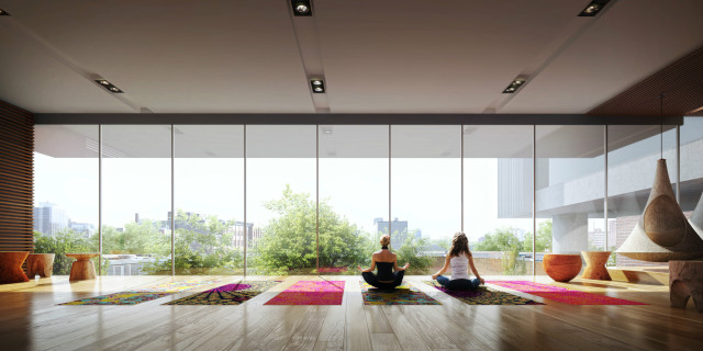 Yoga room rendering at East United